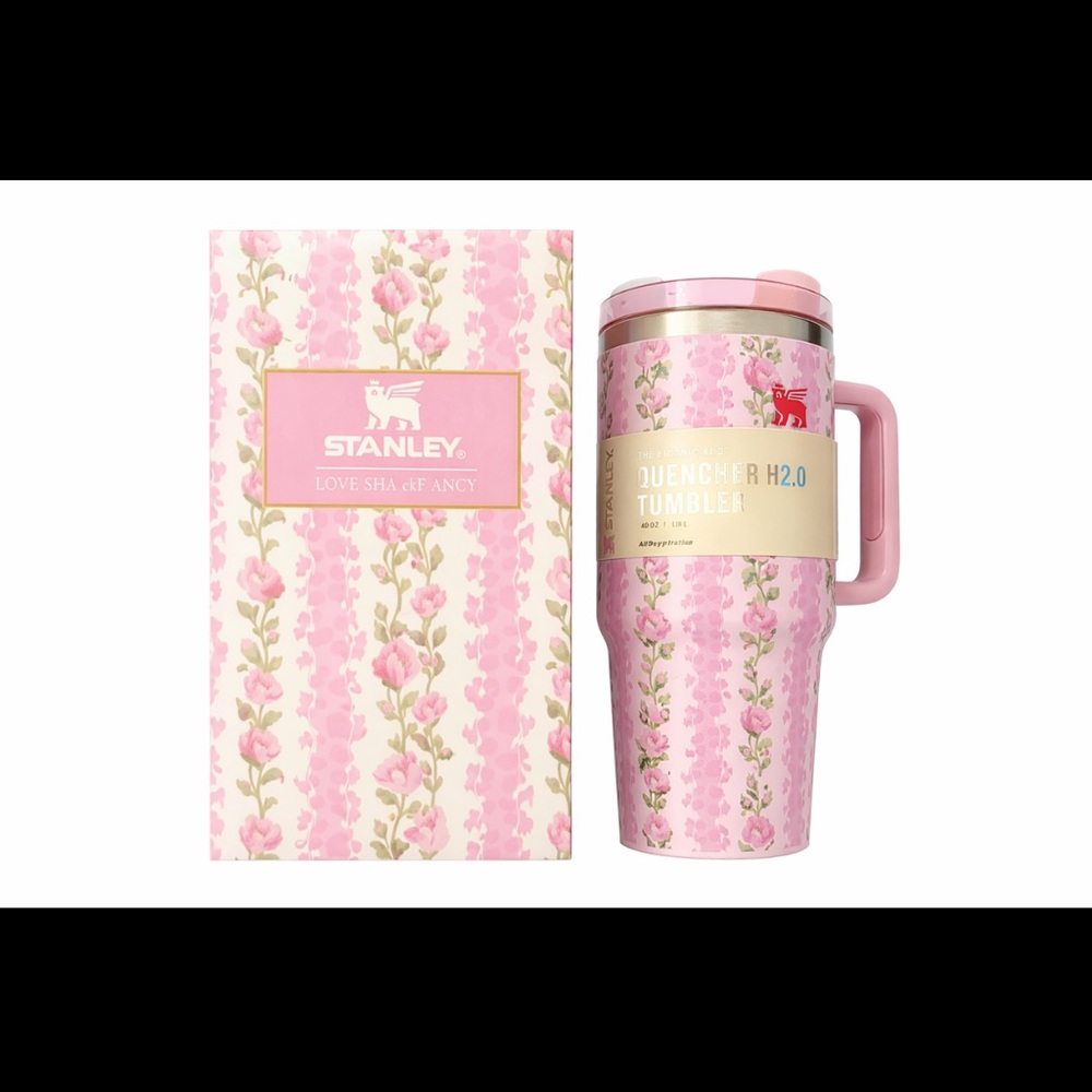 Stanley Pink Floral Travel Tumbler with Handle